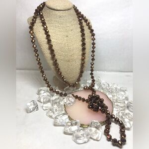 Elegant Brown Beaded Necklace 60”